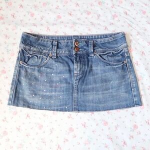 american eagle rhinestone denim mini skirt low rise y2k